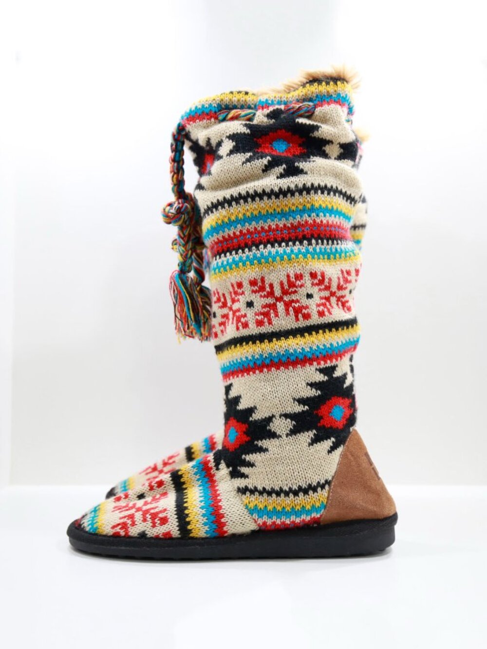Muk Luks Colorful Knit Faux Fur-Lined Knee-High Slipper Boots - 7